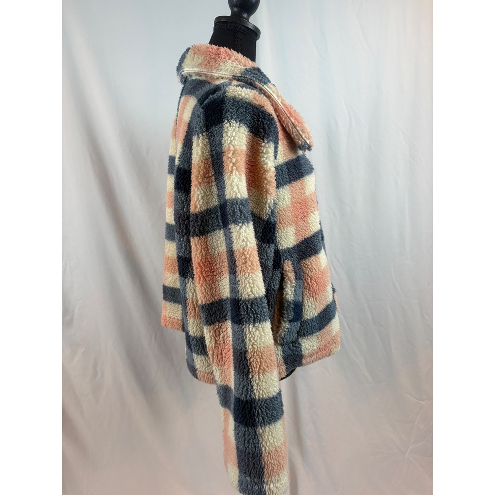 Disney Mickey Mouse Plaid Sherpa Fleece Teddy Jacket Pink Navy XL - Picture 6 of 8